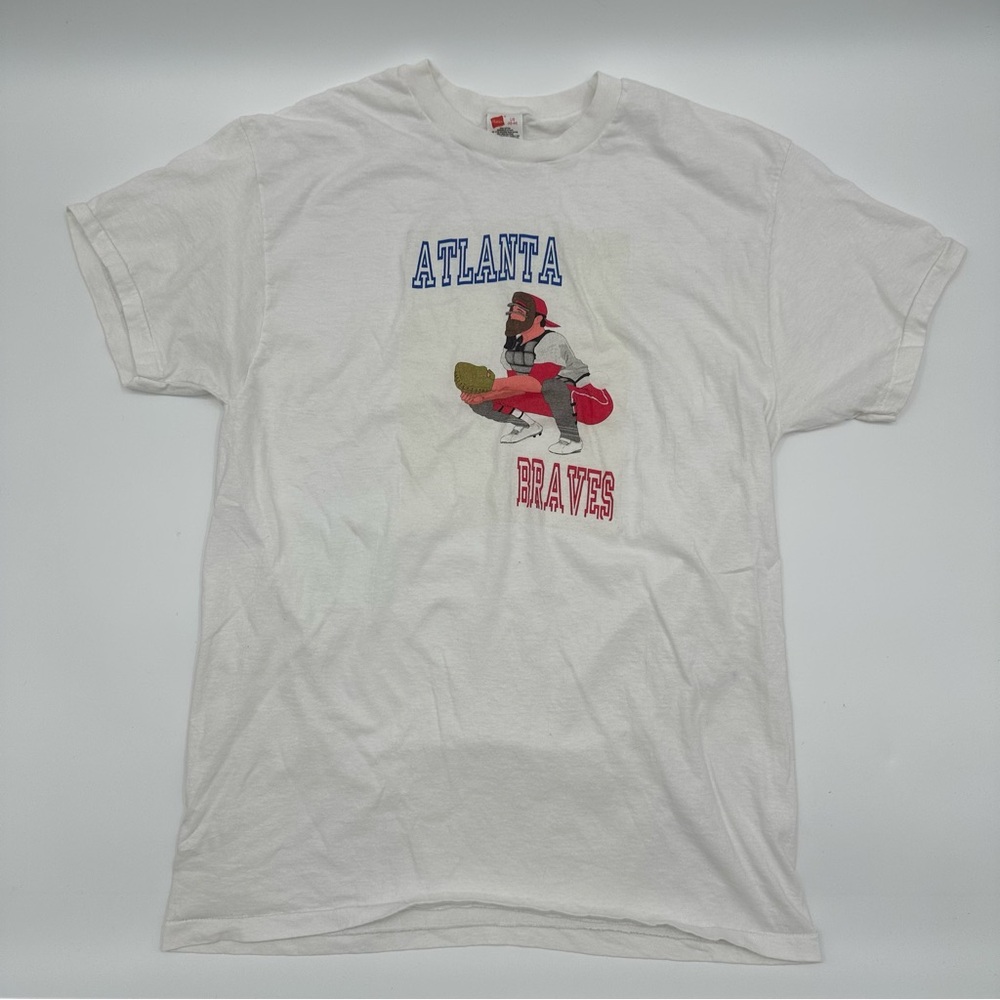 Vintage Hanes 90’s Mens Large Atlanta Braves MLB‎ Catcher Logo Single Stitch Tee